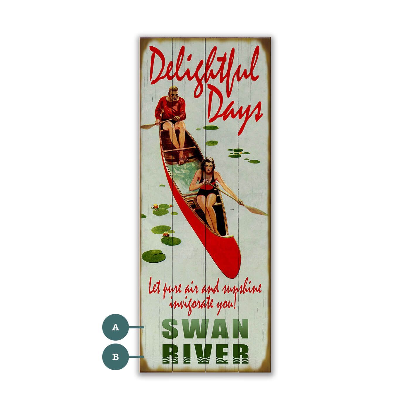 Delightful Days Canoeing Vintage Sign - Swan River