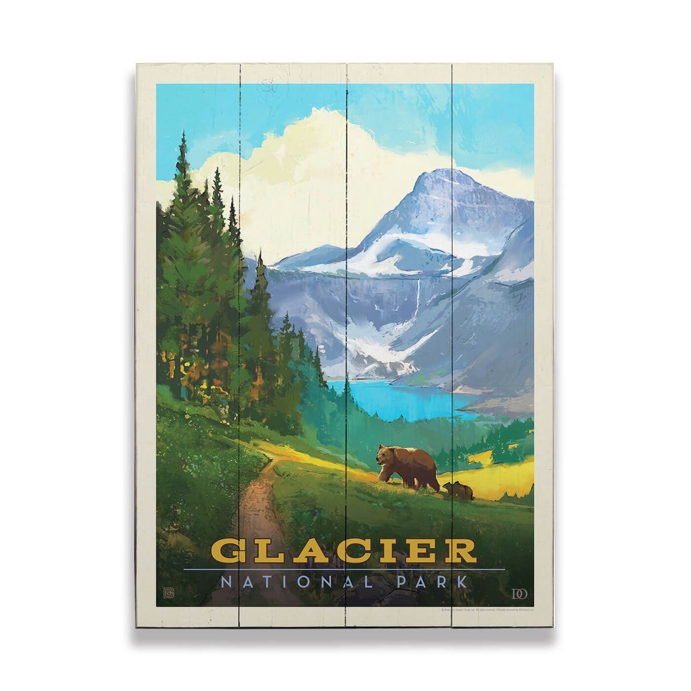 Glacier Park Grizzly Modern Vintage Sign