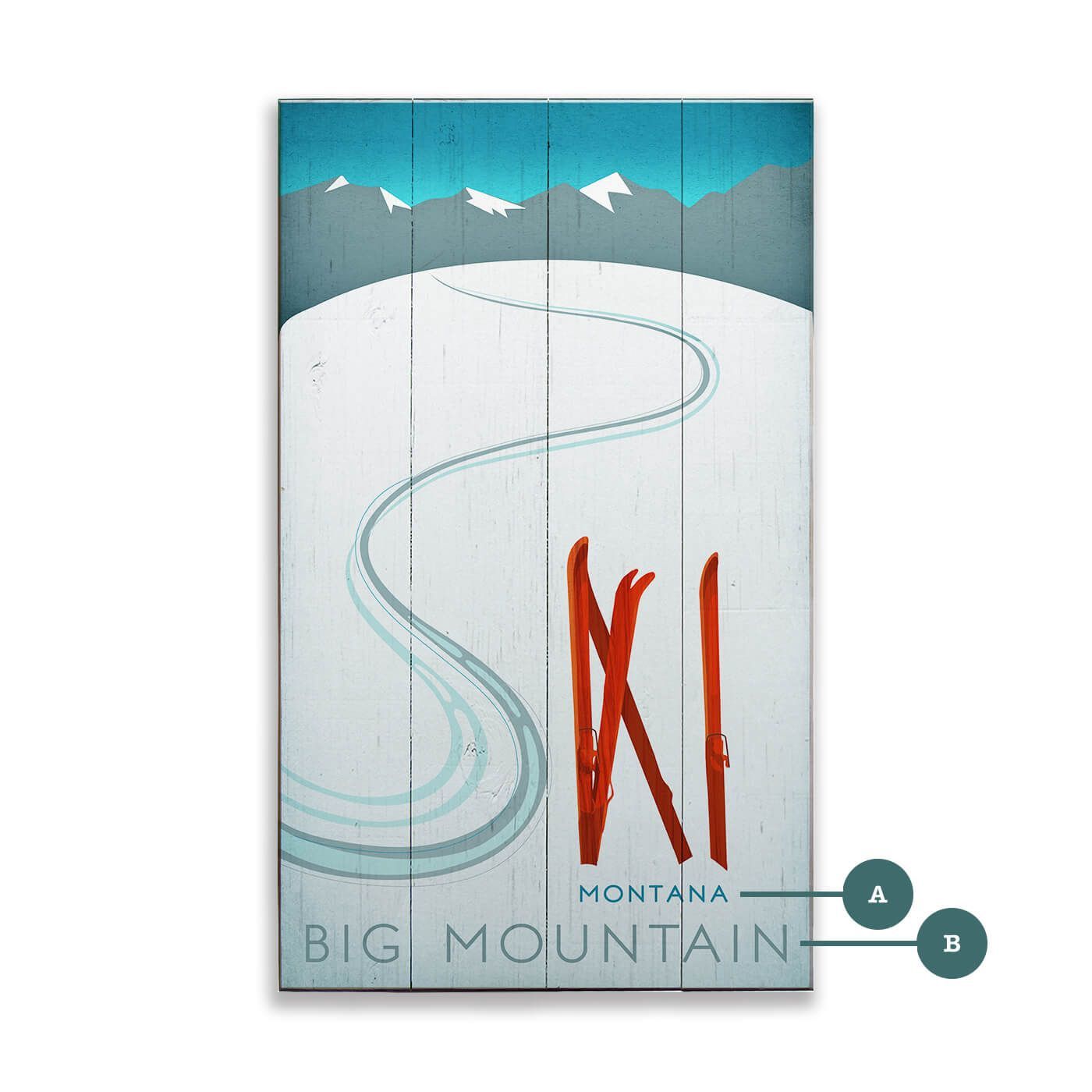 Red Skis, Winter Vintage Sign