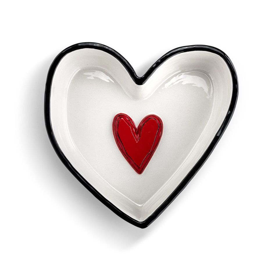 Red Heart Dish with Black and White Stripes