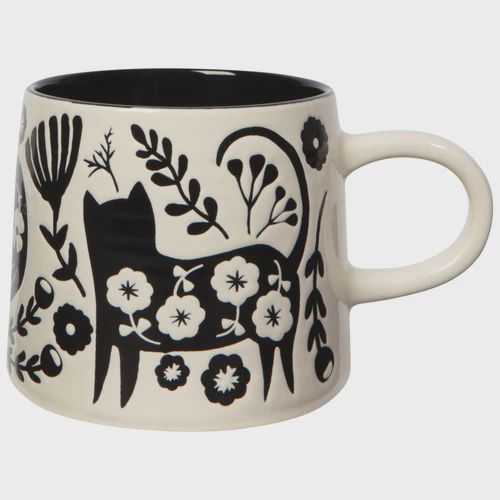 Black &amp; White Stoneware Cat Mug