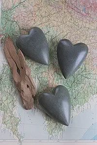 Hand Carved stone Hearts Grey