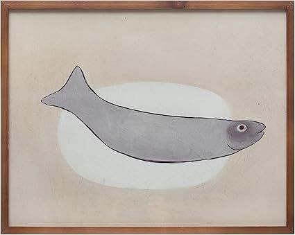 Wood Framed Glass Wall Decor with Fish