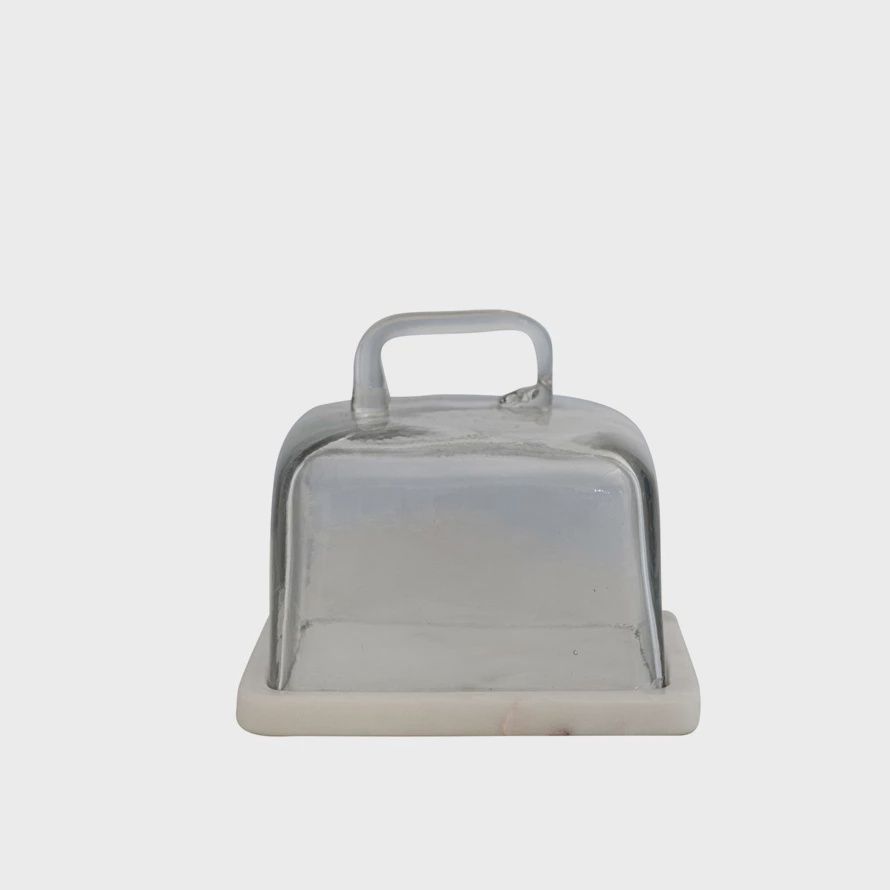 Glass Cloche w/ white marble Base &amp; Handle