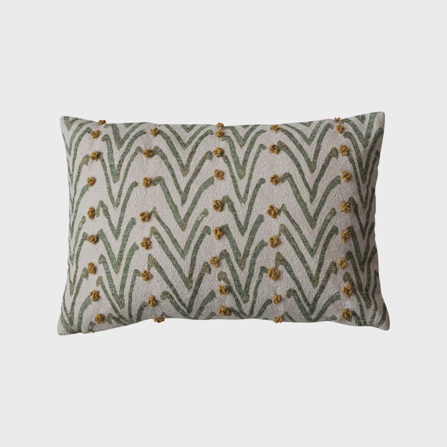 Pillow Lumbar w/ Abstract pattern  French Knots natural Grey
