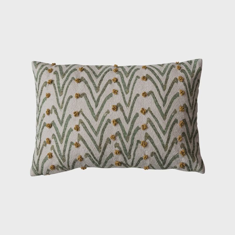 Pillow Lumbar w/ Abstract pattern  French Knots natural Grey