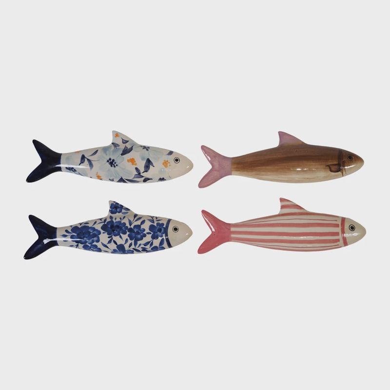 Hand Painted Stoneware Fish - Wall Decor