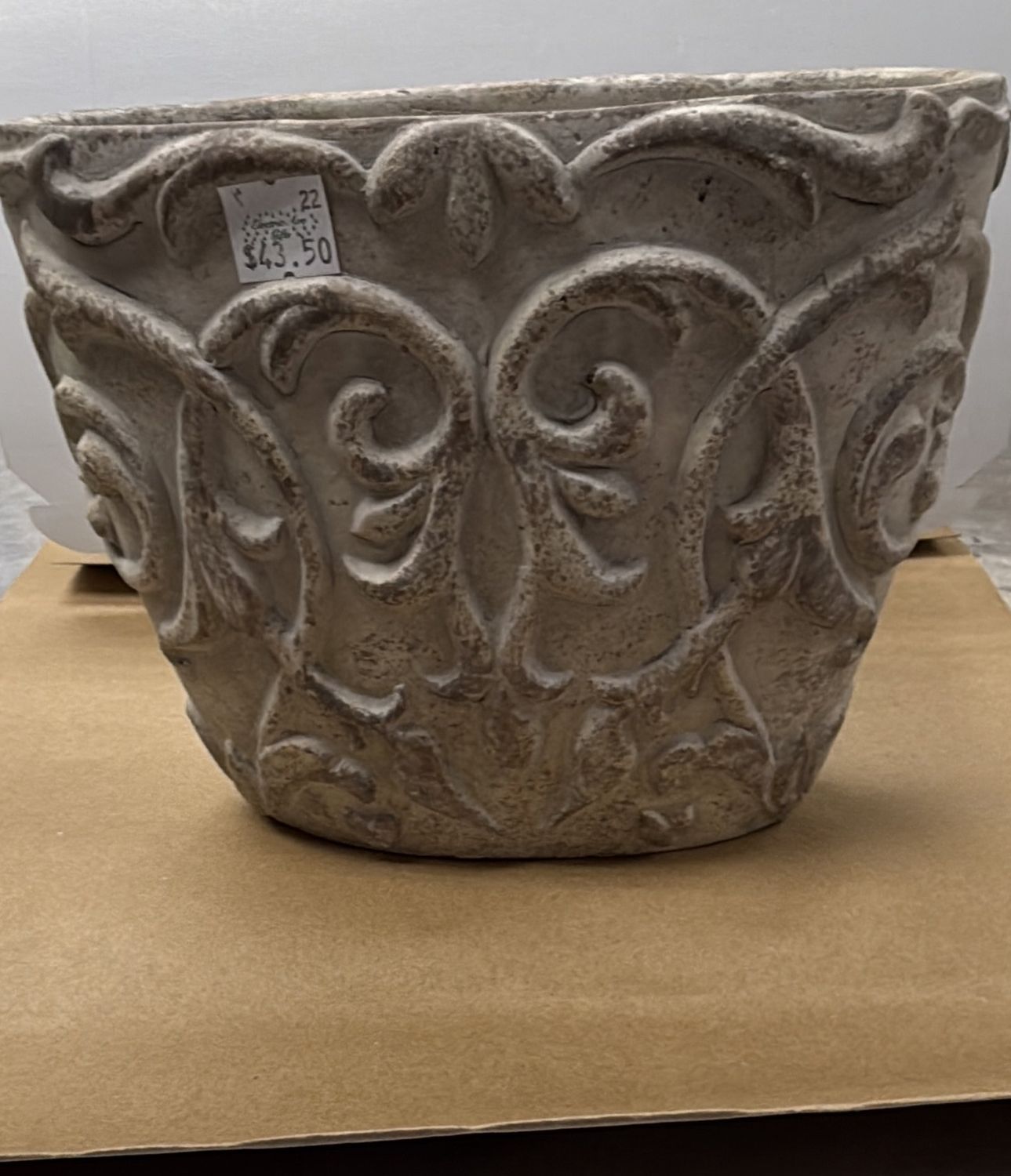 Oval Concrete Planter - With Decorative Scrolling
