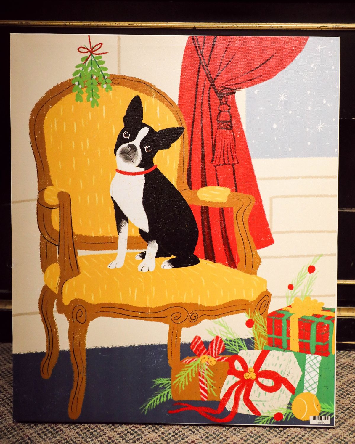 Under Mistletoe Boston Terrier Print
