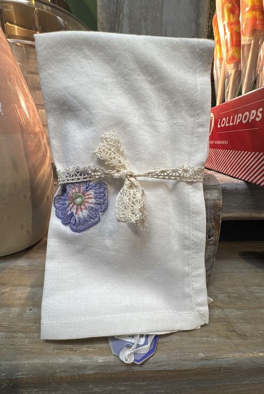 Tea Time Embroidered Napkin - Pansy