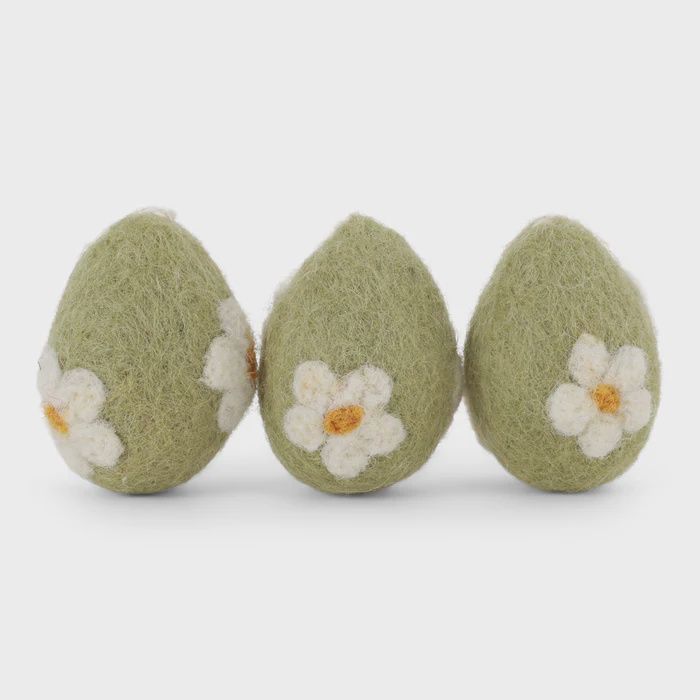 Ornament Eggs Mint Flowers S/3