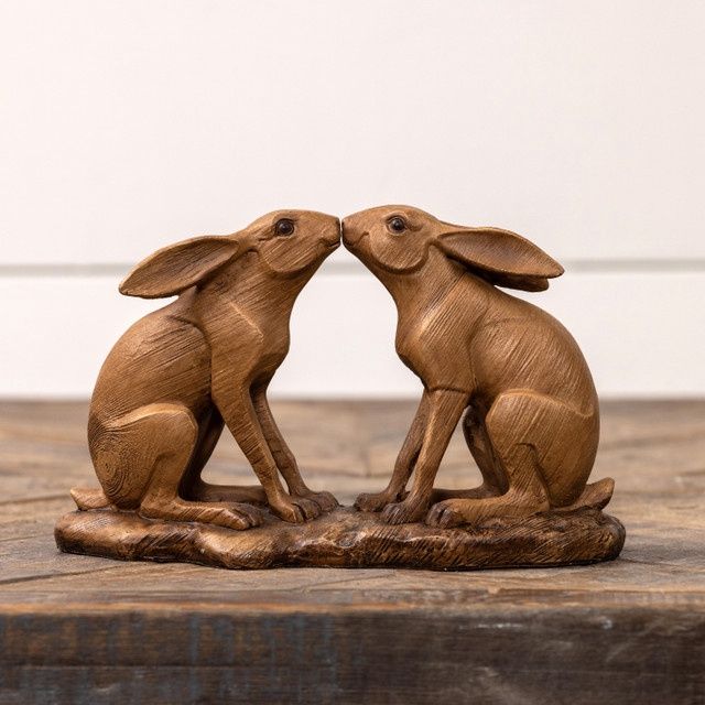 Kissing Bunnies - Wood-like Sculpture