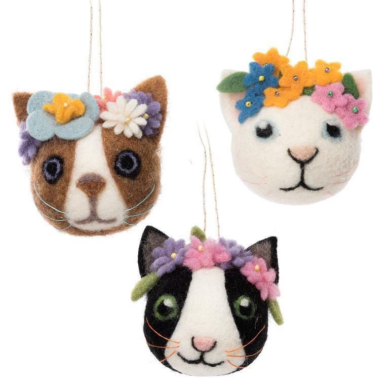 Ornament Cat Face w/ Flowers