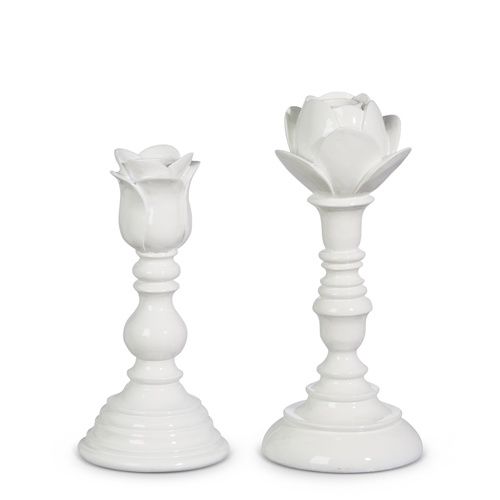Candle Holder White Floral for Taper