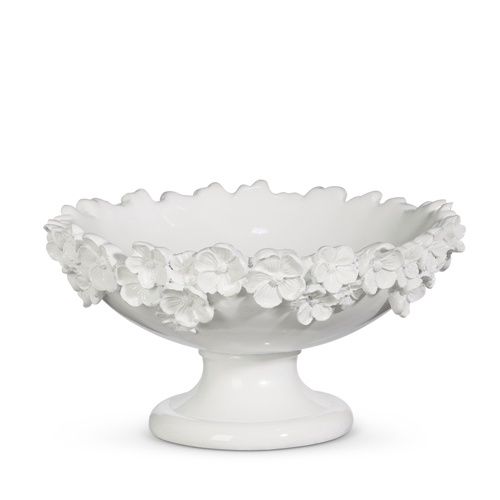 White Floral Pedestal Basin
