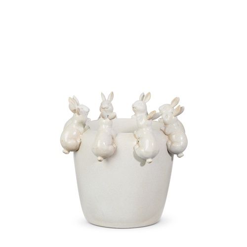 White Bunny planter - Bunnies on Rim