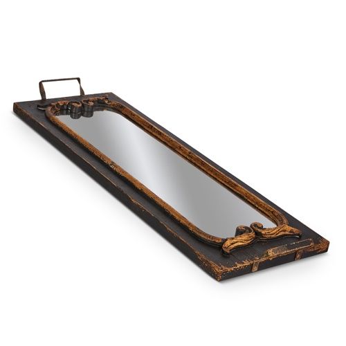 Black/Gold Distressed Mirror Tray