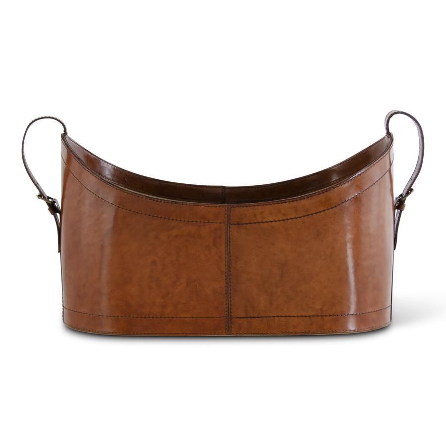 Basket Leather Brown Oval with handles