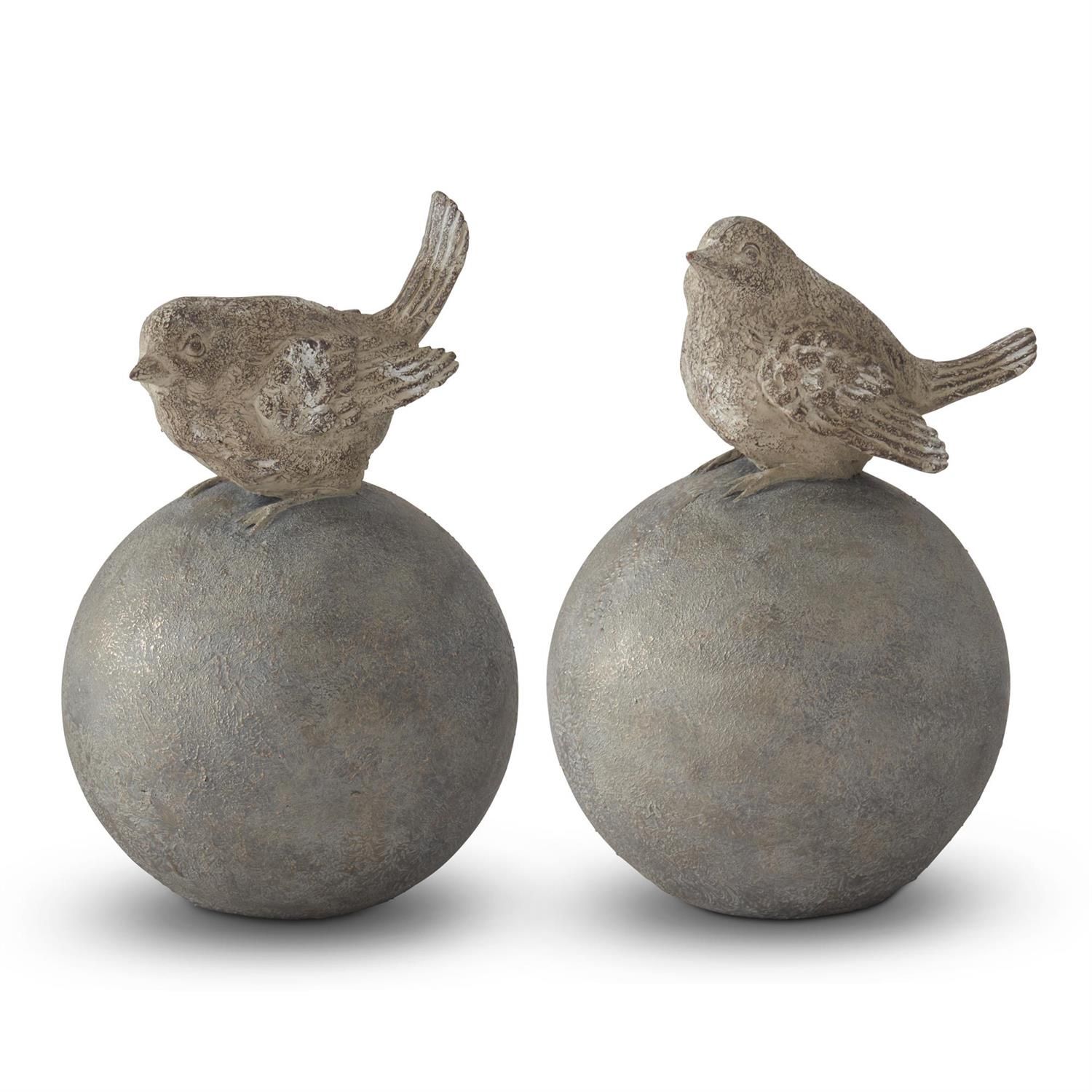 Gray &amp; Gold Resin Bird on Ball Finial