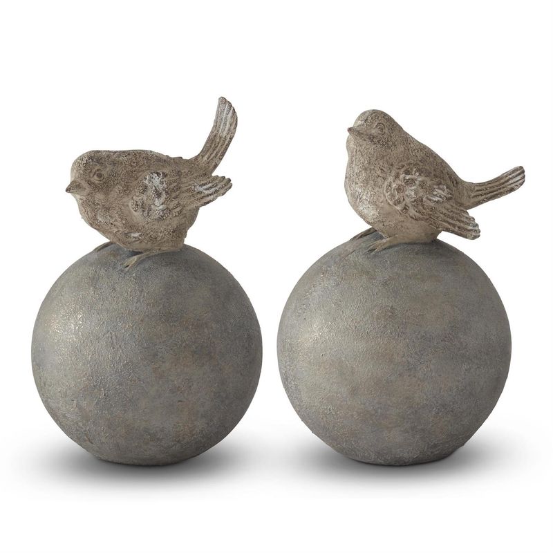 Gray &amp; Gold Resin Bird on Ball Finial