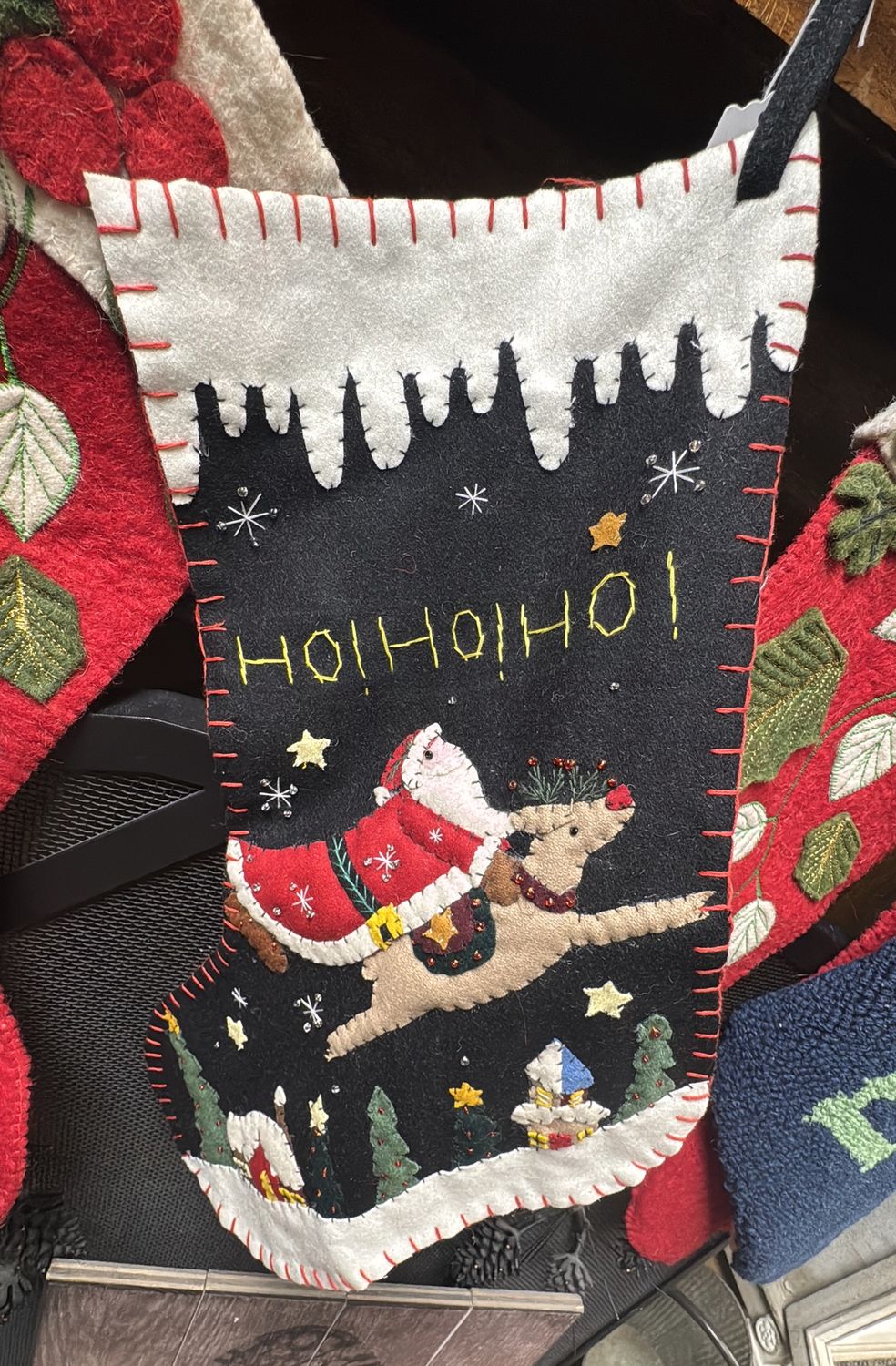 Christmas Stocking Felt  Applique - Santa Riding Deer