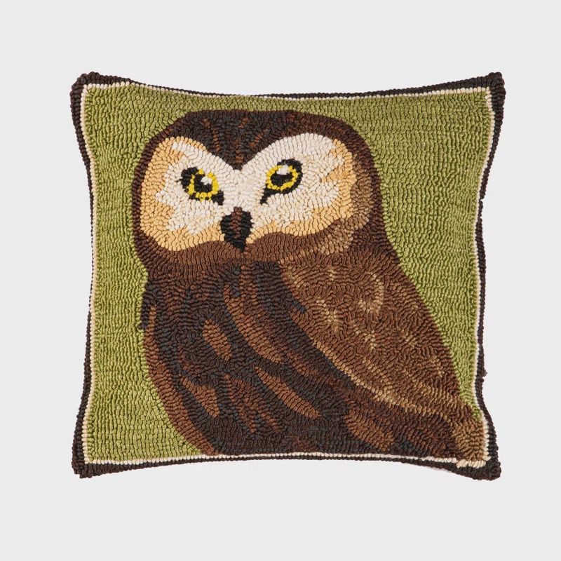 Indoor/Outdoor Hooked Owl Throw Pillow