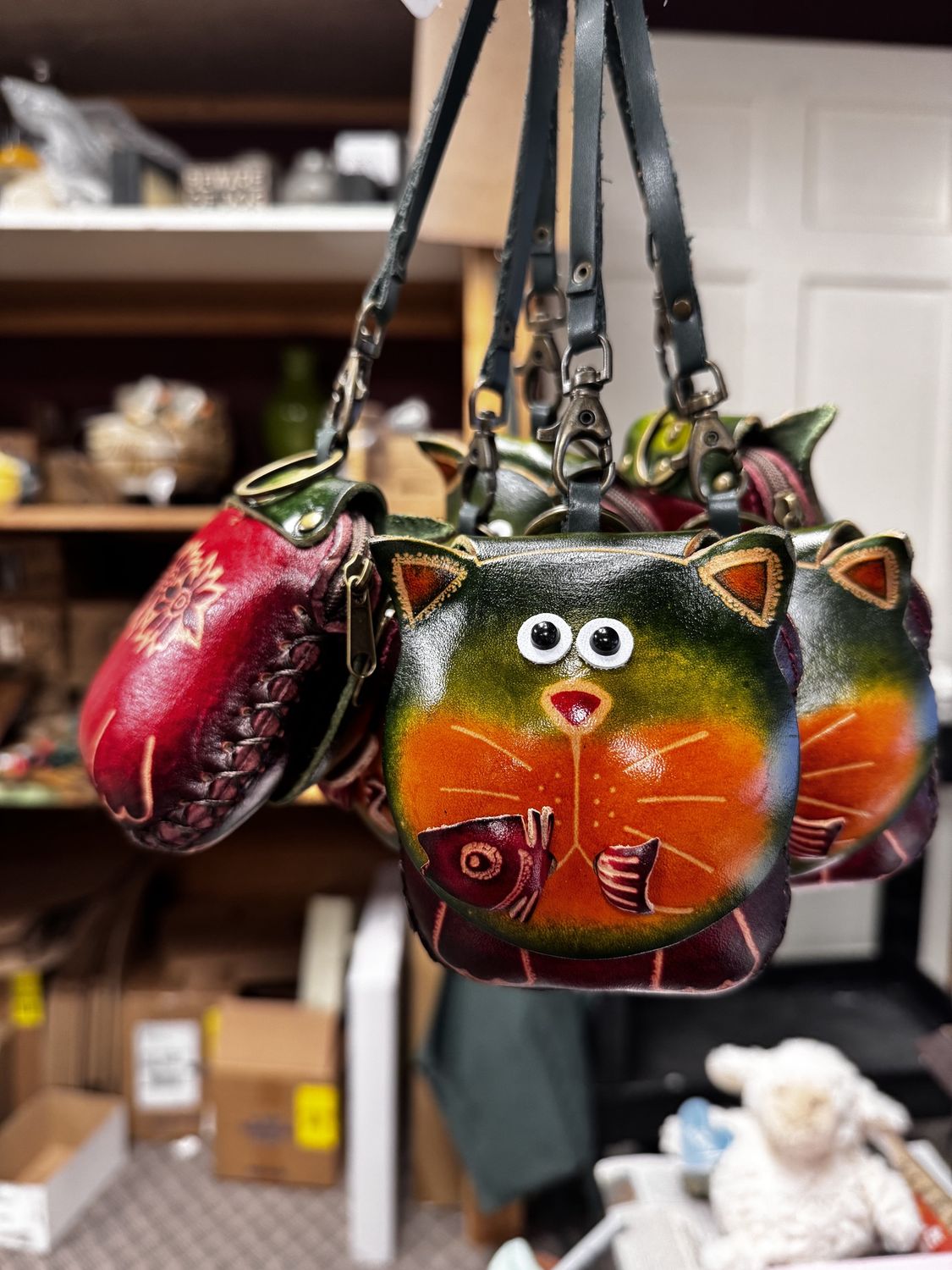 Green Cat with Fish Wristlet
