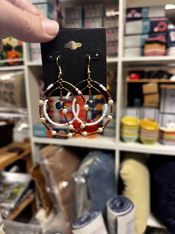Navy and Coral seed Bead Earrings
