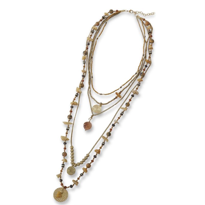 Mustard &amp; Gold Beads 5 Strand Necklace