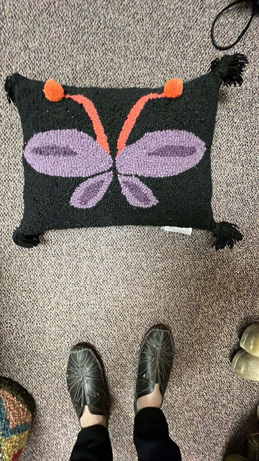 Pom Pom Butterfly Wool Hooked Pillow - Black