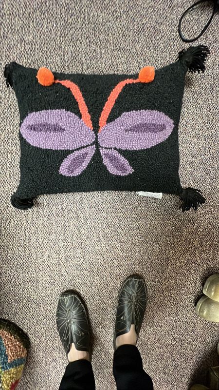 Pom Pom Butterfly Wool Hooked Pillow - Black