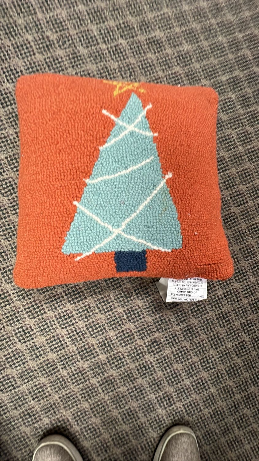 Nontraditional Colors - Primitive Christmas Tree Hooked Pillow