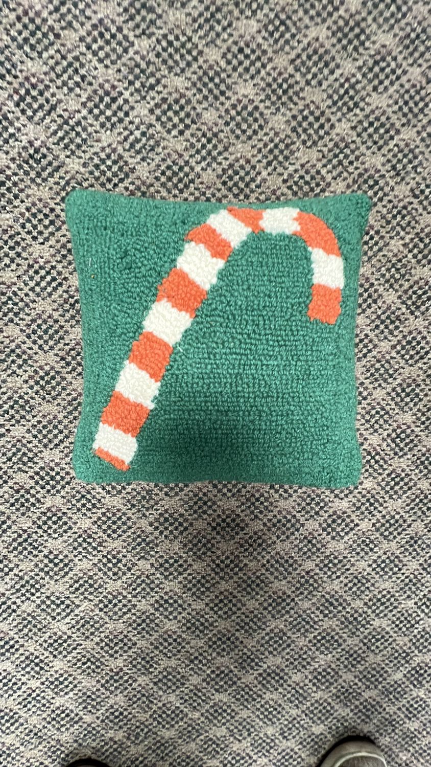 Hooked Christmas Pillow - Candy Cane