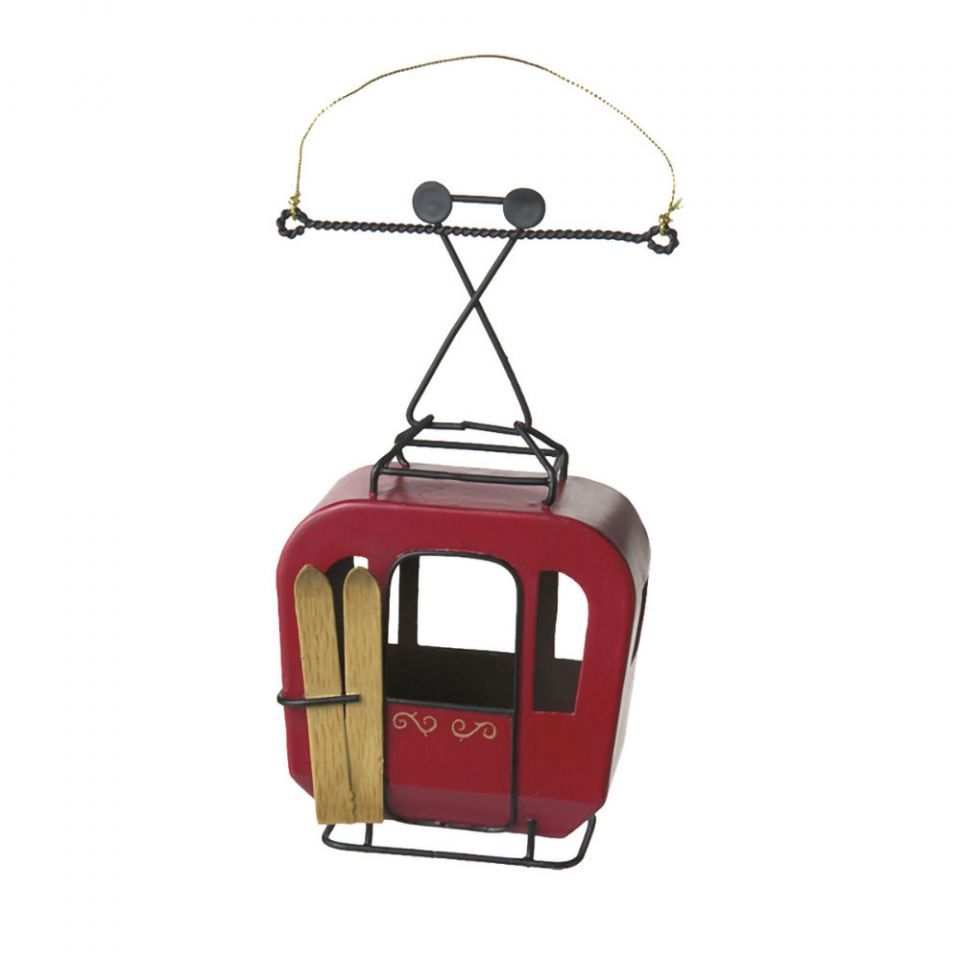 Ornament Metal Red Gondola with Skis