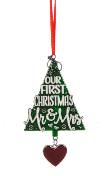 Ornament Mr. and Mrs Our First Christmas Tree Zinc