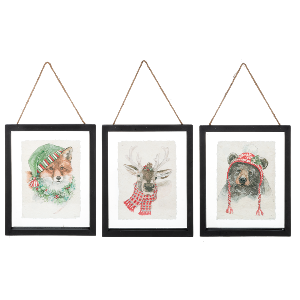 Print woodland Animal with Christmas Hats