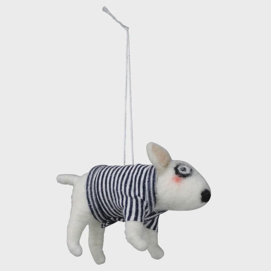 Felt White Dog with Sweater Ornament