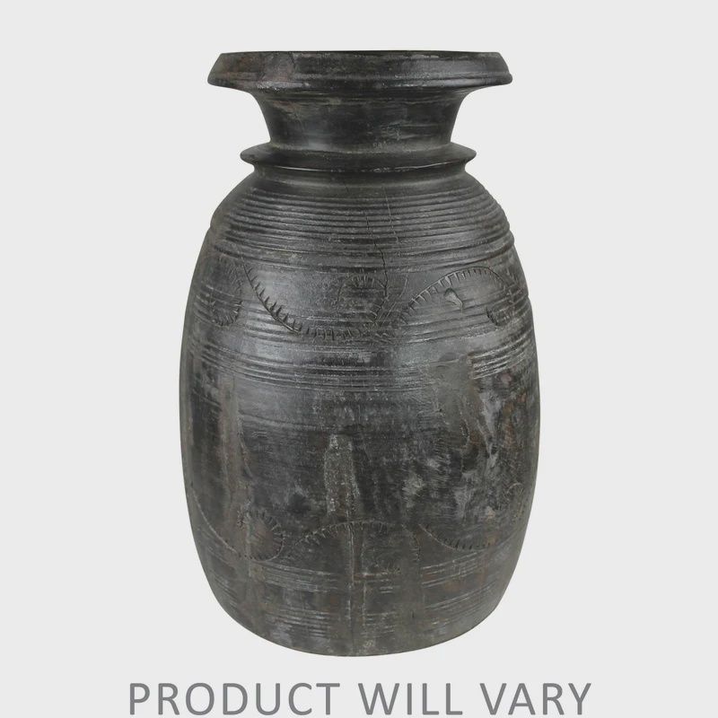 Carved Wood Vase - Dark Color