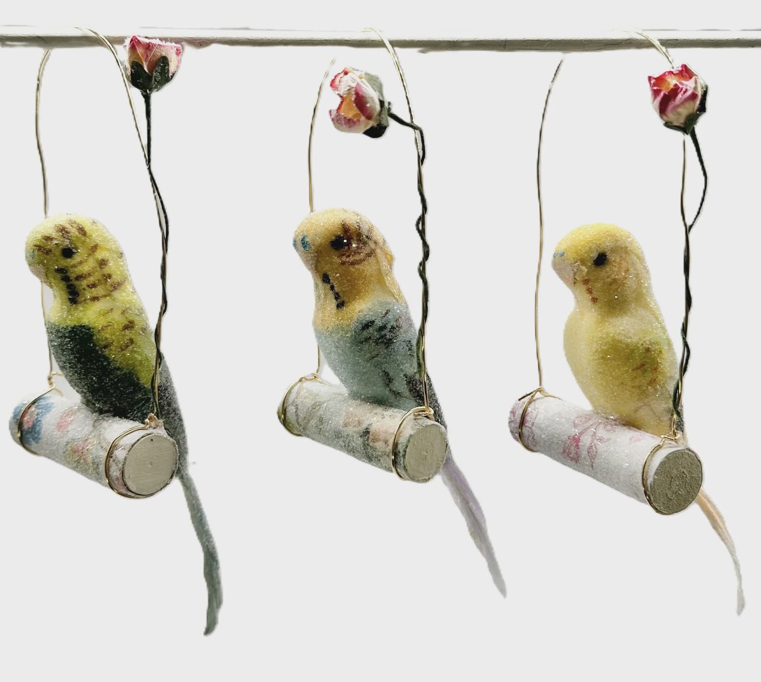 Ornament Budgie on Log