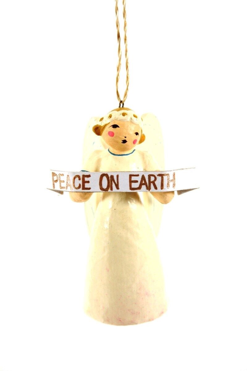 Ornament Angel with  Peace on Earth Banner