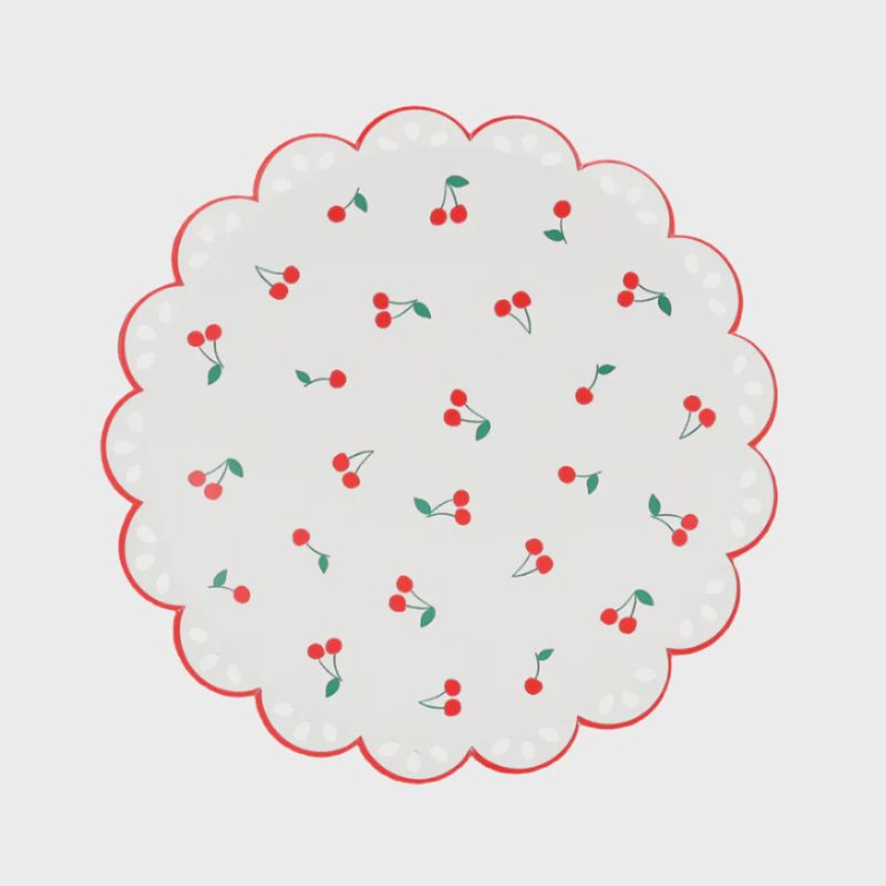 Scalloped Edge (!!!) Paper Plates - Sweet Cherry Pattern