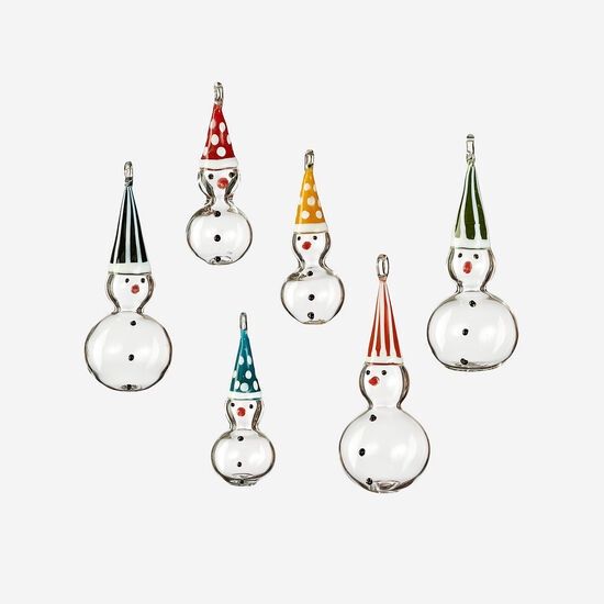 Ornament Handblown Snowman Glass 6 asst. 3.25&quot;
