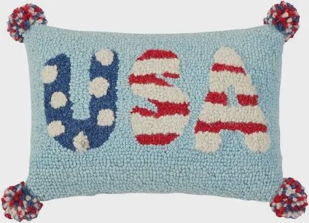 USA w/ Pom Poms Hooked Pillow
