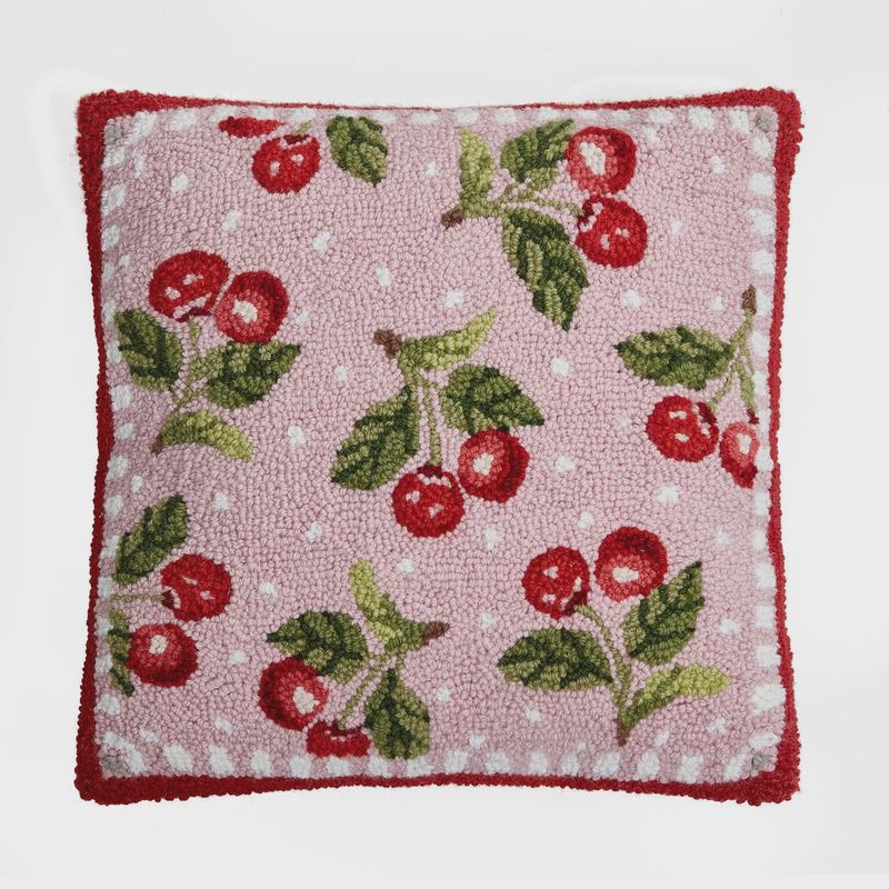 Sweet Cherry Pink Hooked Pillow