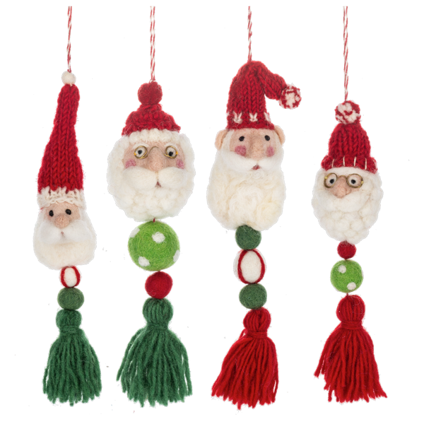 Felt Santas with Tufted Tassels - Ornament