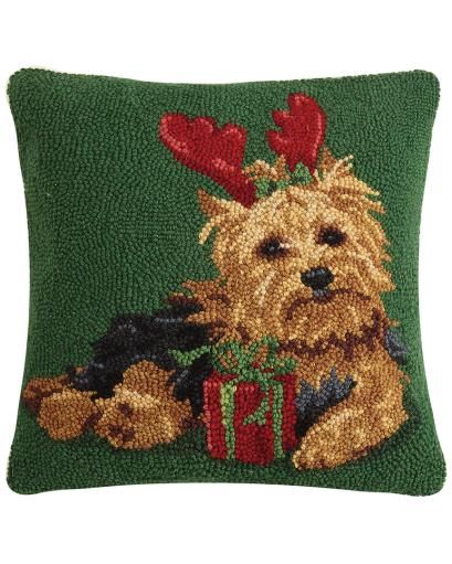 Christmas Yorkshire Terrier Hooked  Pillow
