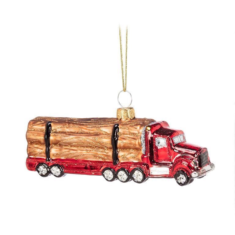 Glass Logging Truck Ornament