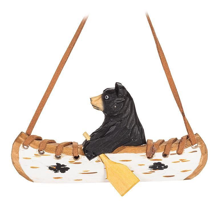Ornament Bear In Canoe Carved