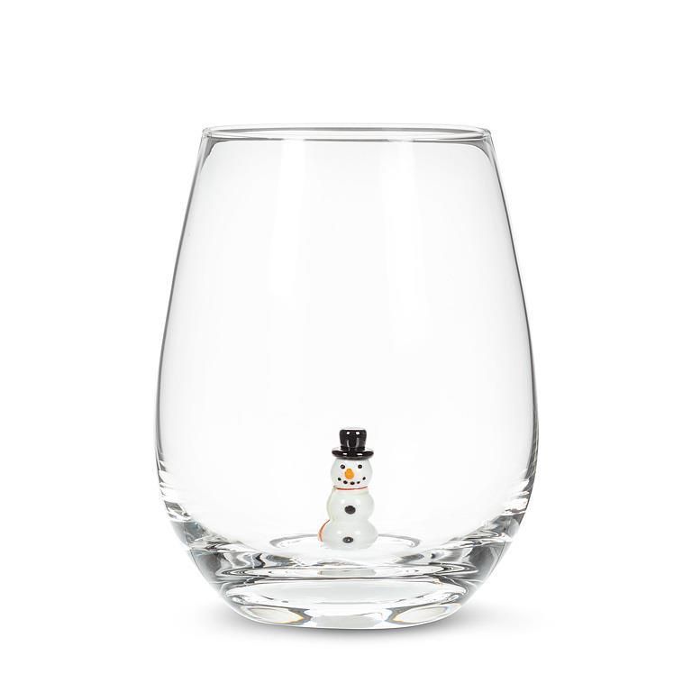 Wine Glass with Snowman
