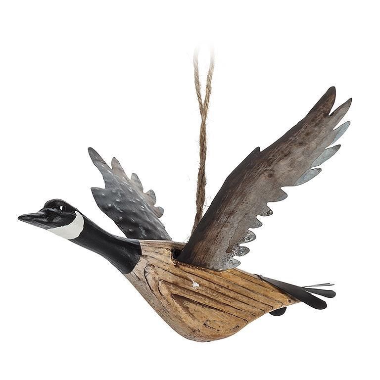 Ornament Flying Goose Wood w/Metal Wings